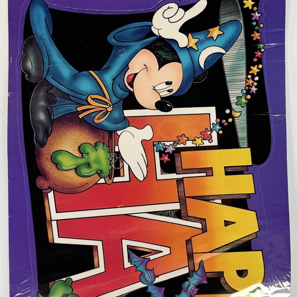 1987 Eureka 4ft Disney Halloween Banner w/ Honeycomb Pumpkin Mickey Mouse New